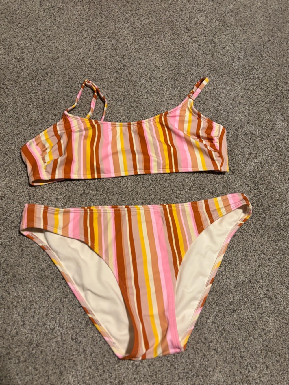 Xhilaration Pink, Brown & Yellow Striped Bikini Set